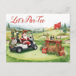 Golf Let’s Par tee golf CHRISTMAS Party with Santa Holiday Postcard