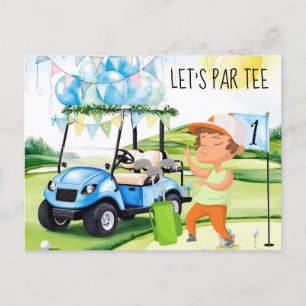 Golf Let’s Par tee Golfer at flag on green Postcard