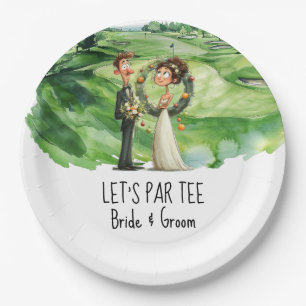 Golf Let’s Par tee with bride & Groom on course Paper Plate