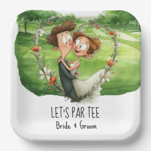 Golf Let’s Par tee with bride & Groom on course Paper Plate