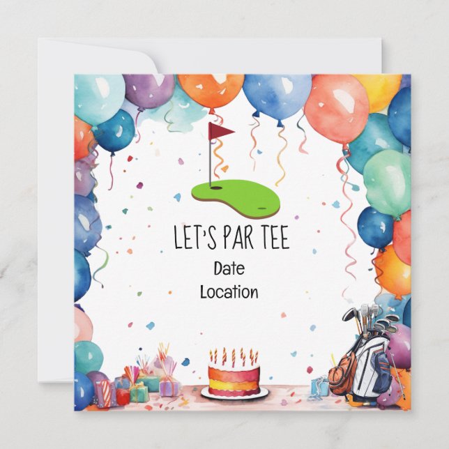 Golf Let’s Par tee with golf flag on green Invitation (Front)