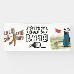 Golf Let’s Par tee with golf flag on green white Banner