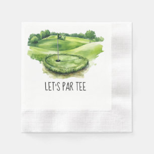 Golf Let’s Par tee with golf flag on green white Napkin