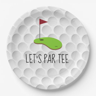 Golf Let’s Par tee with golf flag on green white Paper Plate