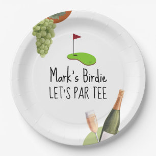 Golf Let’s Par tee with golf flag on green white  Paper Plate