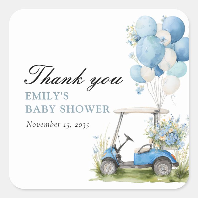 Golf Let's Par-tee Boy Baby Shower Square Sticker (Front)