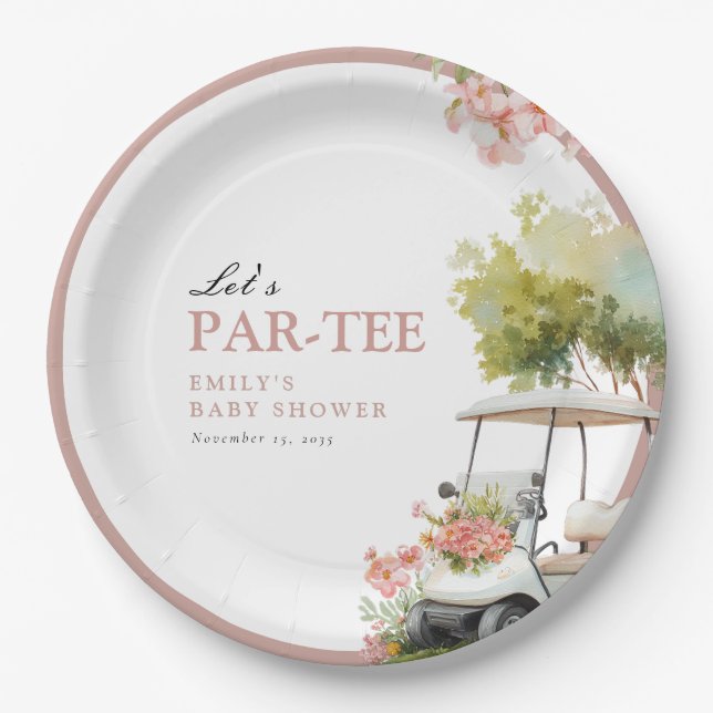 Golf Let's Par-tee Girl Baby Shower Paper Plate (Front)
