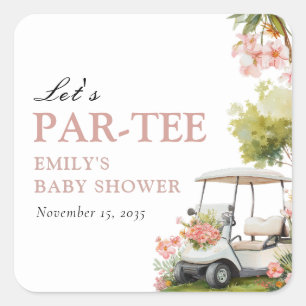 Golf Let's Par-tee Girl Baby Shower Square Sticker