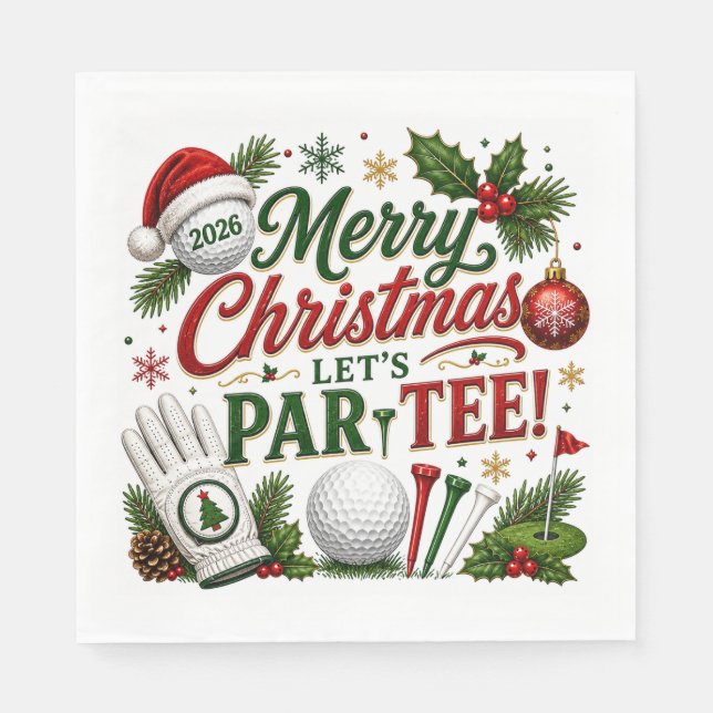 Golf Let's Par-Tee Golf Christmas Themed  Napkin (Front)