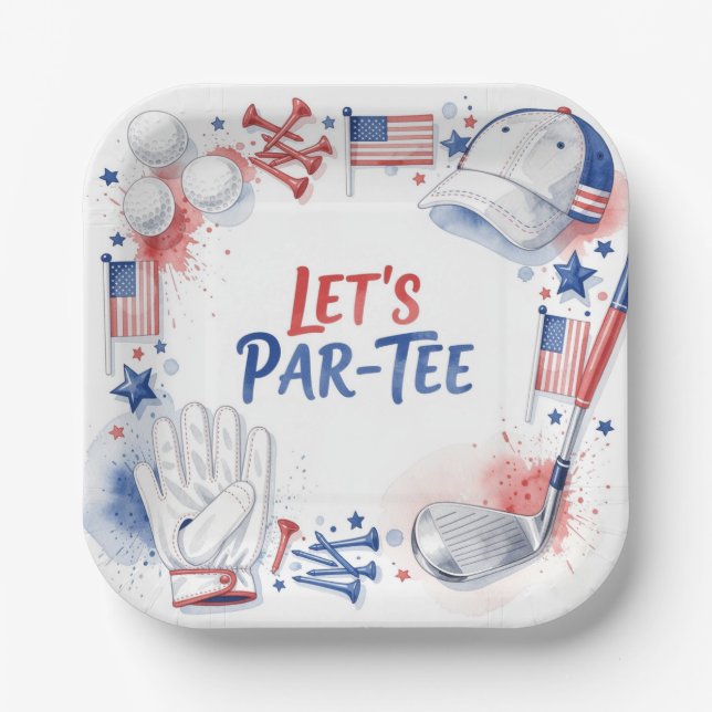 Golf Let's Par Tee with American themed Paper Plate (Front)