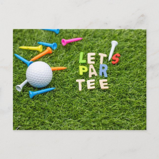 Golf let's par tee with golf ball and tee on green postcard (Front)
