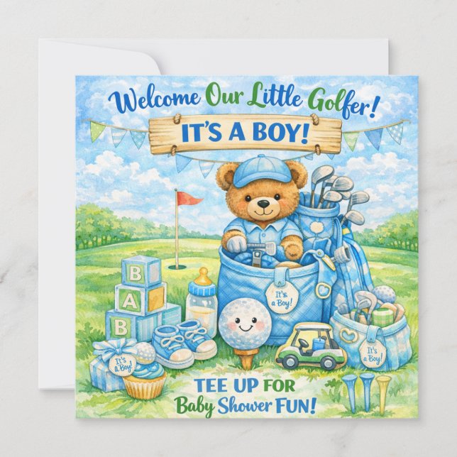 Golf Little Golfer Baby Boy Shower Invitation (Front)