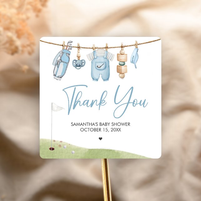 Golf Little Putter Baby Shower Square Sticker (A Little Putter Golf Baby Shower Sticker)
