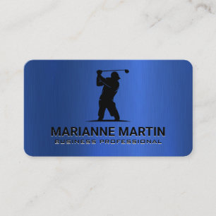 Golf Logo Sports Athletes Blue Metallic Business Card
