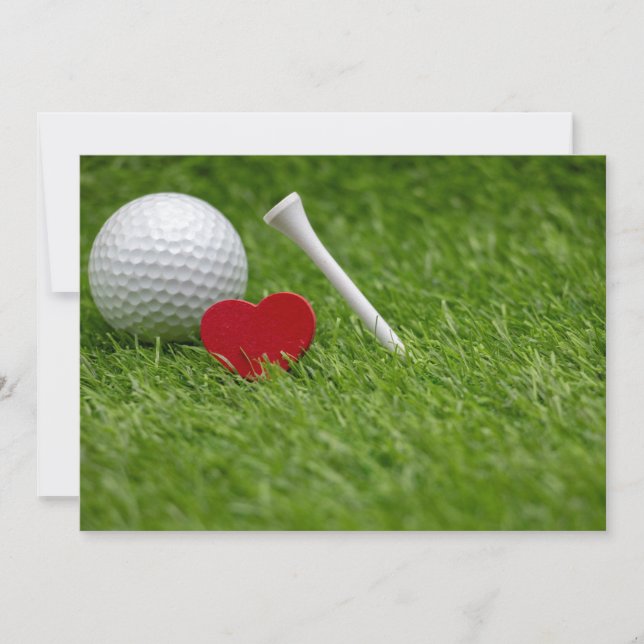 Golf love heart and tee on green grass invitation (Front)