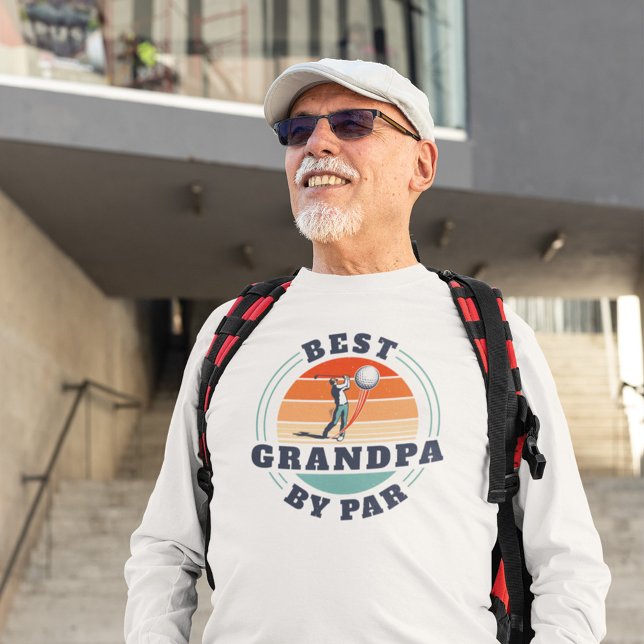 Golf Lover Grandad Cute Retro Retirement Custom T-Shirt (Best Grandpa By Par White Long Sleeves)
