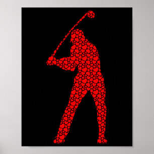 Golf Lovers Valentine Hearts Love Golfer Silhouett Poster