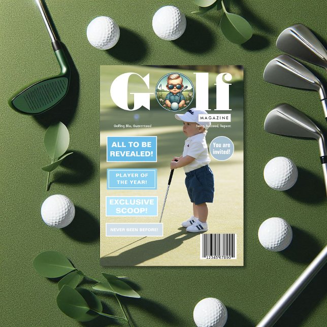 Golf Magazine Cover Photo Boy Birthday Party Invitation (Golf Magazine Cover Photo Boy Birthday Party Invitation)