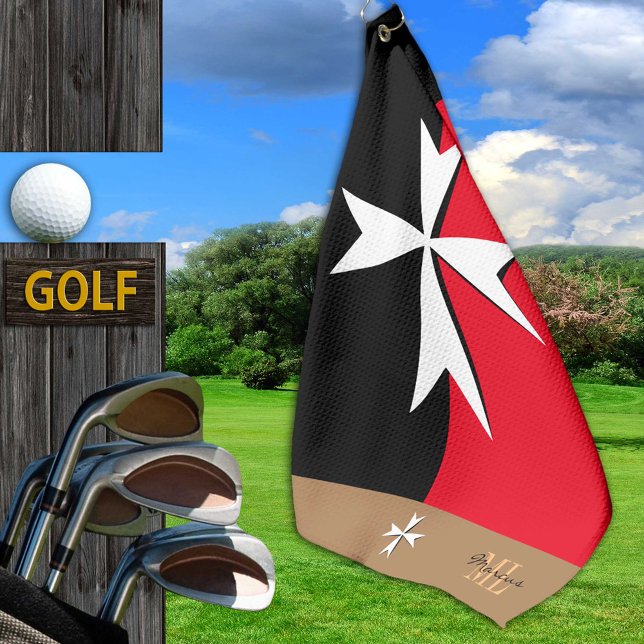 Golf Malta Flag, Maltese Cross monogrammed St John Golf Towel (Creator Uploaded)