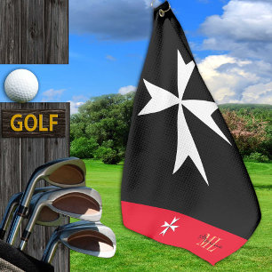 Golf Malta Flag, Maltese Cross monogrammed St John Golf Towel