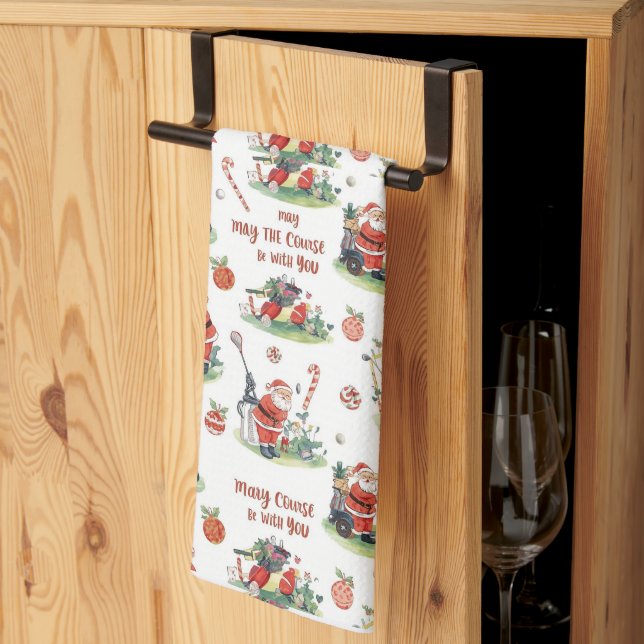 Golf May the course be with you Christmas Santa  Tea Towel (Thirds Fold)