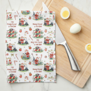 Golf May the course be with you Christmas Santa  Tea Towel