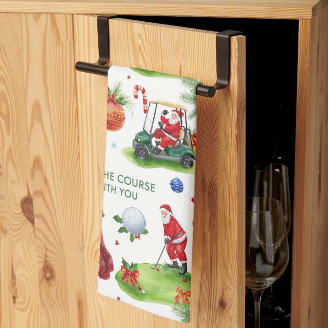 Golf May the course be with you Christmas Santa  Tea Towel (Thirds Fold)