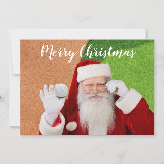 Golf Merry Christmas card to golfer Santa Claus  (Front)