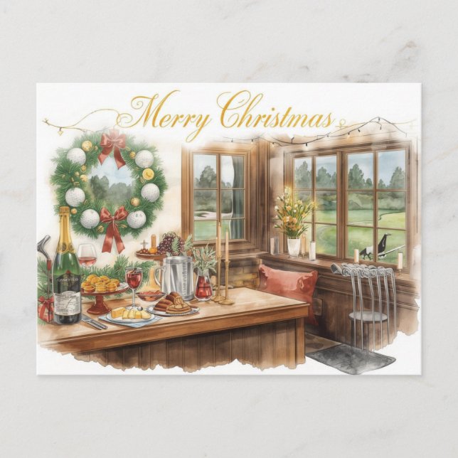 Golf Merry Christmas from Golf Course Clubhouse Holiday Postcard (Front)