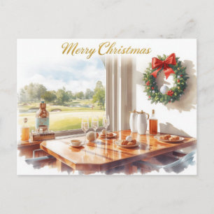 Golf Merry Christmas from Golf Course Clubhouse Holiday Postcard