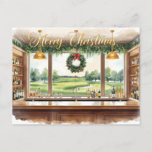 Golf Merry Christmas from Golf Course Clubhouse Holiday Postcard