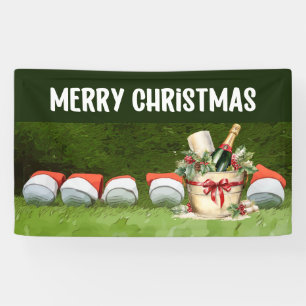 Golf Merry Christmas golf balls wear Santa hat    Banner