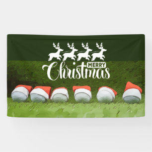 Golf Merry Christmas golf balls wear Santa hat Banner