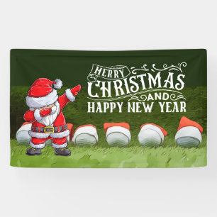 Golf Merry Christmas Santa Claus on green funny Banner