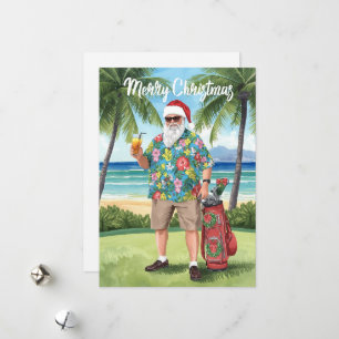 Golf Merry Christmas Santa Golfer Beach themed Holiday Card