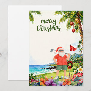 Golf Merry Christmas Santa Golfer Beach themed  Holiday Card