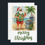 Golf Merry Christmas Santa Golfer Beach themed  Holiday Card<br><div class="desc">Celebrate a sunny and festive holiday season with this playful Golf Merry Christmas card. Featuring Santa Claus dressed as a golfer on a beautiful beach course, this card blends Christmas cheer with a tropical twist. Perfect for golf lovers and those who enjoy a warm-weather holiday season, this beach-themed card will...</div>