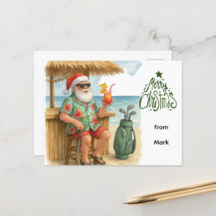 Golf Merry Christmas Santa Golfer Beach Themed  Holiday Postcard