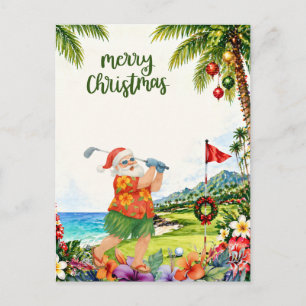 Golf Merry Christmas Santa Golfer Beach themed  Holiday Postcard