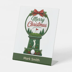 Golf Merry Christmas themed with golf ball Pedestal Sign
