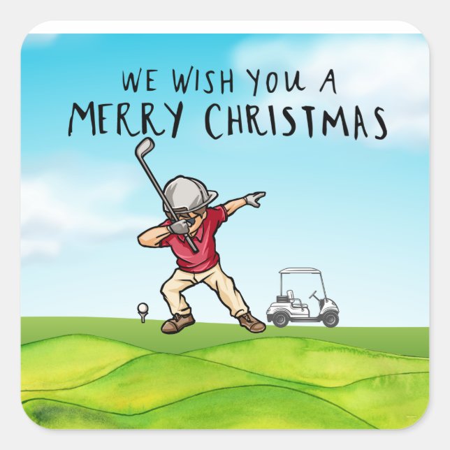 Golf Merry Christmas with Dabbing Golfer Square Sticker (Front)