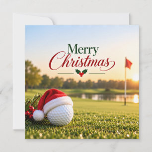 Golf Merry Christmas with golf ball Holiday Card
