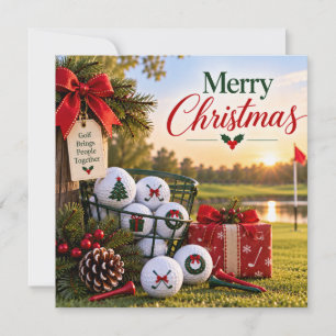 Golf Merry Christmas with golf ball Holiday Card