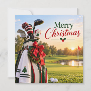 Golf Merry Christmas with golf ball Holiday Card