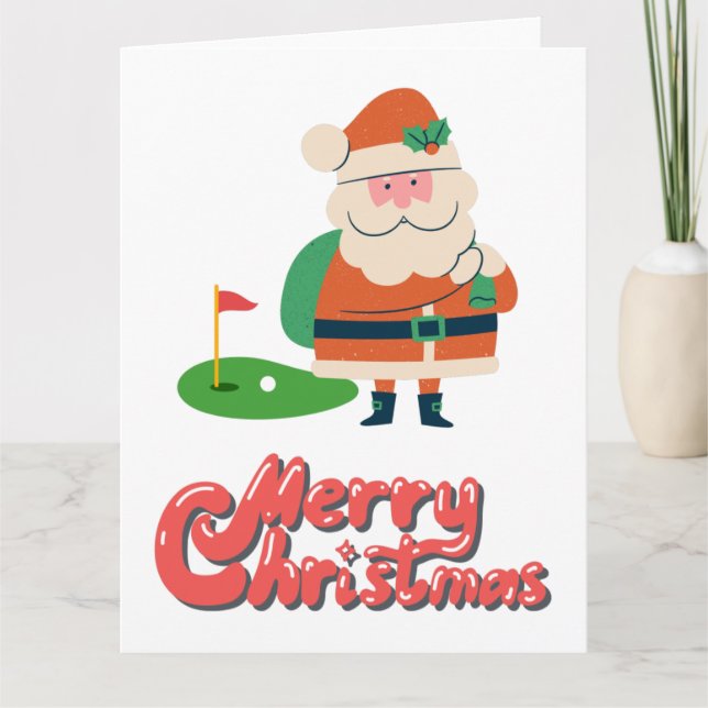 Golf Merry Christmas with Santa at golf course Card (Front)