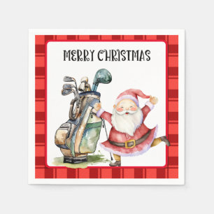 Golf Merry Christmas with Santa Claus and golf bag Napkin