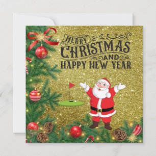 Golf Merry Christmas with Santa Claus at flag  