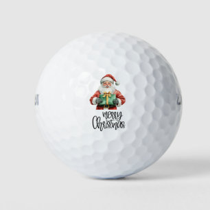 Golf Merry Christmas with Santa Claus at flag Balls