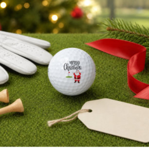 Golf Merry Christmas with Santa Claus at flag Balls