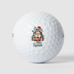 Golf Merry Christmas with Santa Claus at flag Balls